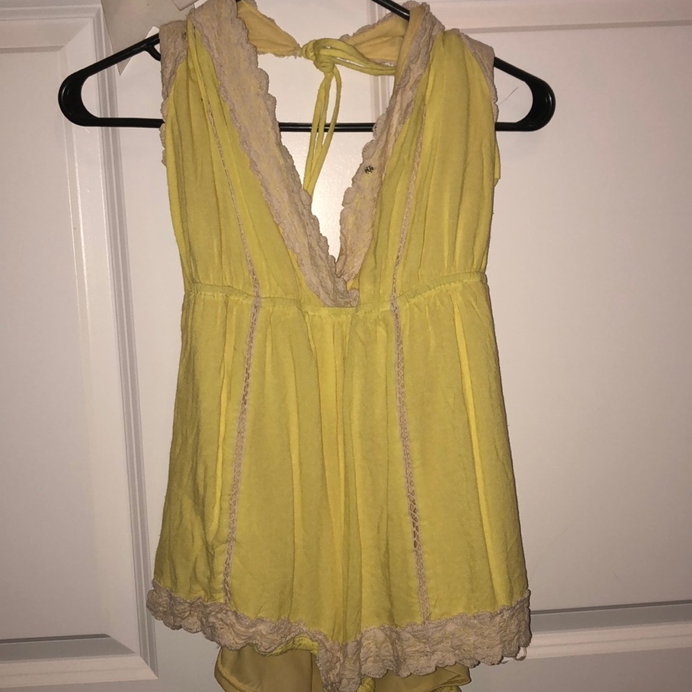 Yellow Lace Backless Romper